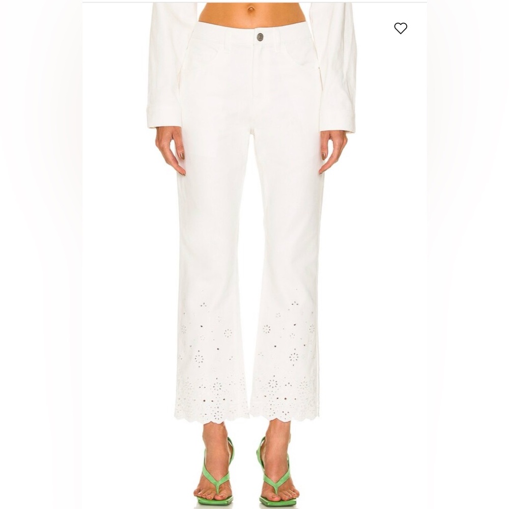 STAUD White Eyelet Cropped Wide-Leg Jeans